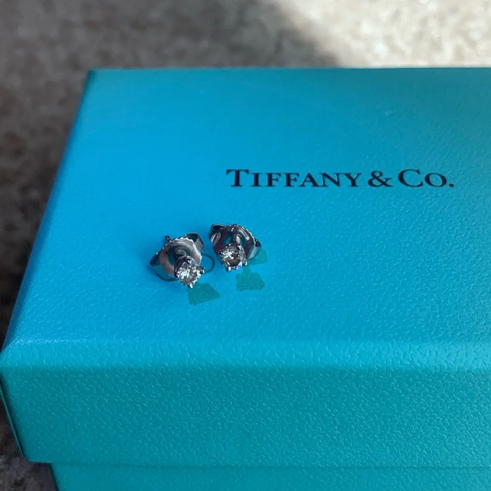 Tiffany & Co Solitaire Diamond Stud Earrings - Picture 4 of 14